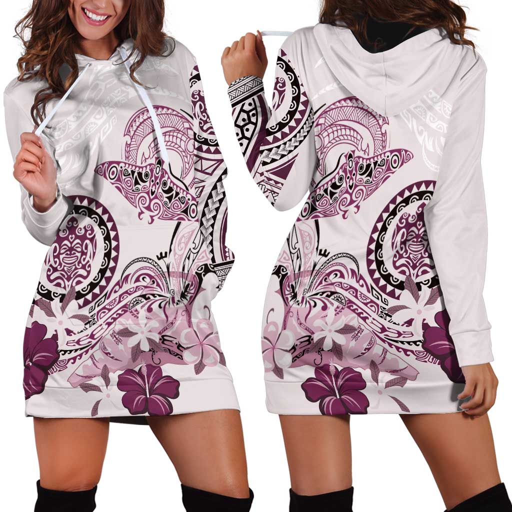 Polynesian Manta Ray Hoodie Dress Pink Floral Turtle Tattoo LT9 - Polynesian Pride