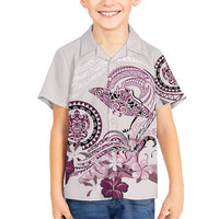 Polynesian Manta Ray Kid Hawaiian Shirt Pink Floral Turtle Tattoo - Polynesian Pride