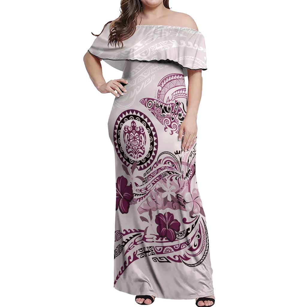 Polynesian Manta Ray Off Shoulder Maxi Dress Pink Floral Turtle Tattoo LT9 Women Pink - Polynesian Pride