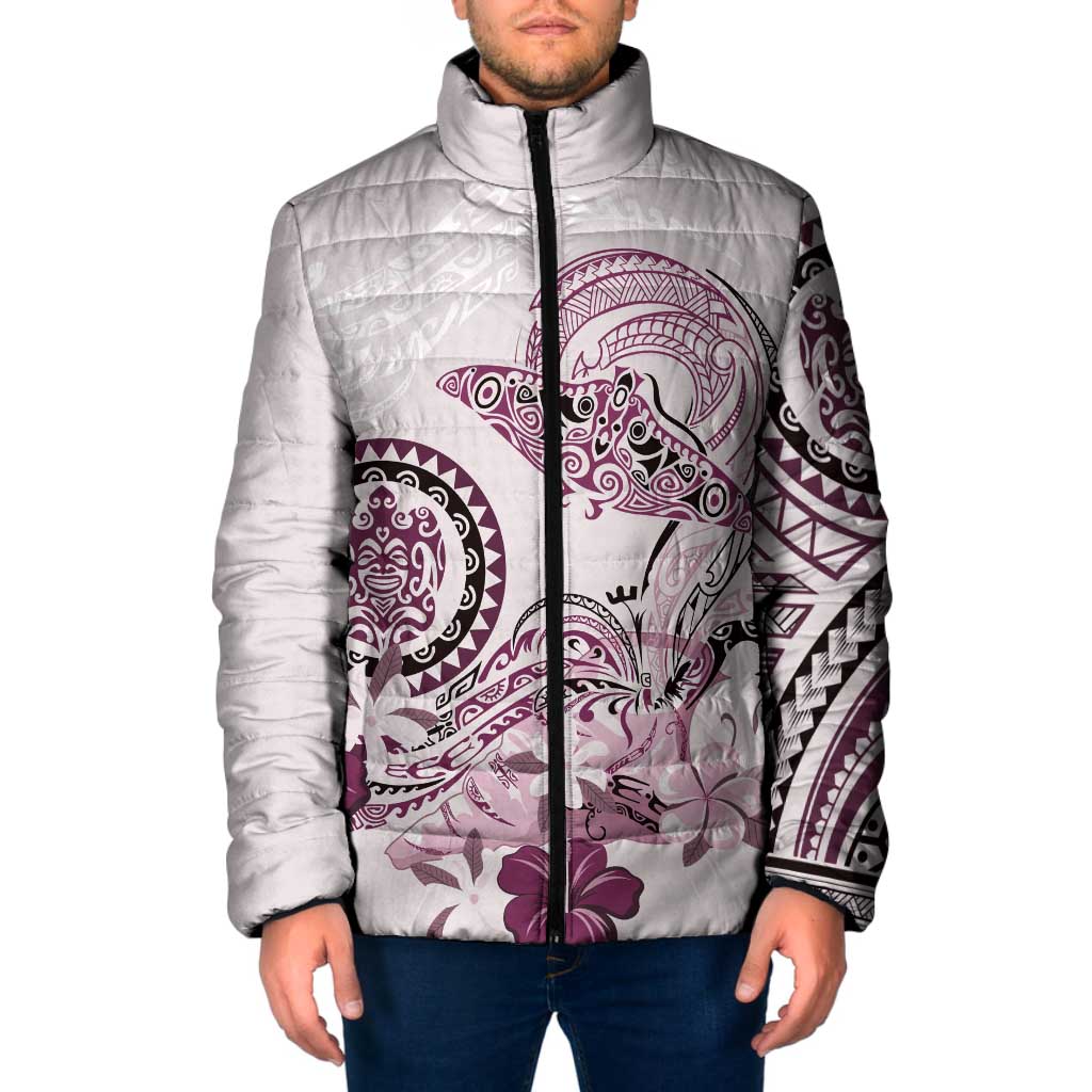 Polynesian Manta Ray Padded Jacket Pink Floral Turtle Tattoo - Polynesian Pride