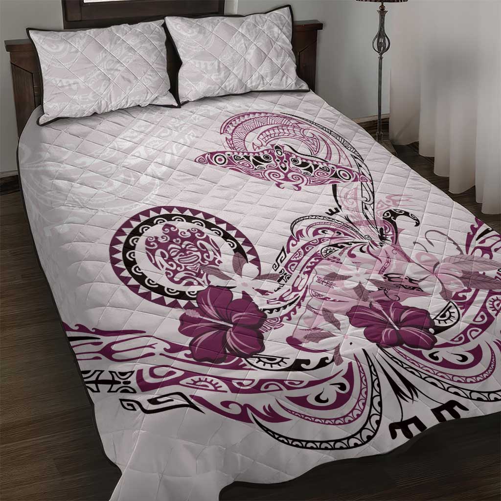 Polynesian Manta Ray Quilt Bed Set Pink Floral Turtle Tattoo LT9 Pink - Polynesian Pride