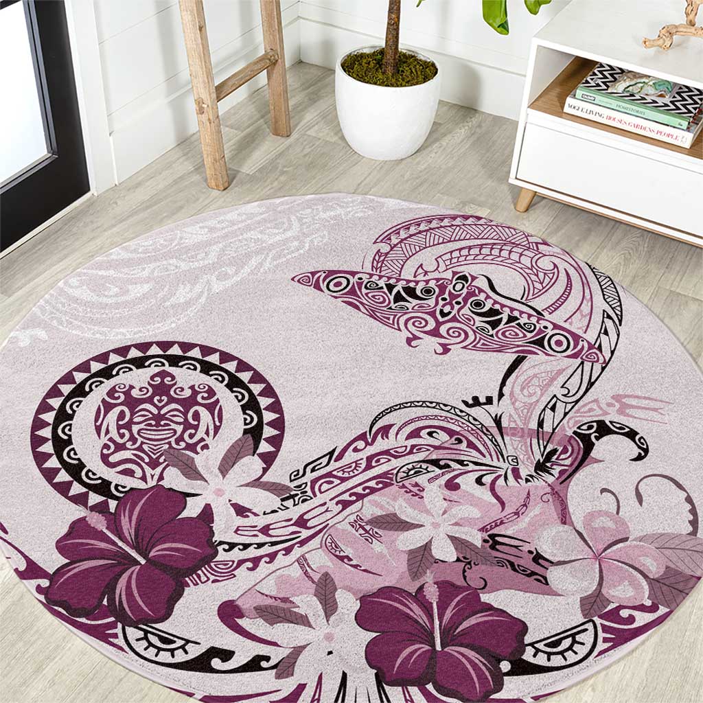 Polynesian Manta Ray Round Carpet Pink Floral Turtle Tattoo LT9 Pink - Polynesian Pride