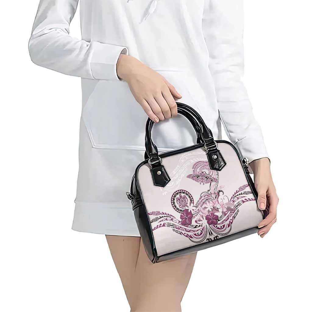 Polynesian Manta Ray Shoulder Handbag Pink Floral Turtle Tattoo - Polynesian Pride