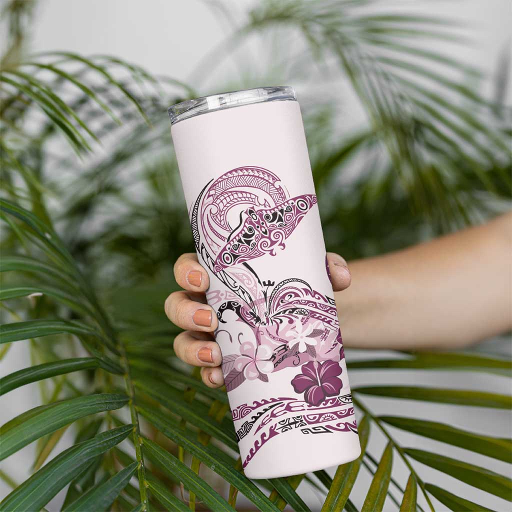 Polynesian Manta Ray Skinny Tumbler Pink Floral Turtle Tattoo LT9 - Polynesian Pride