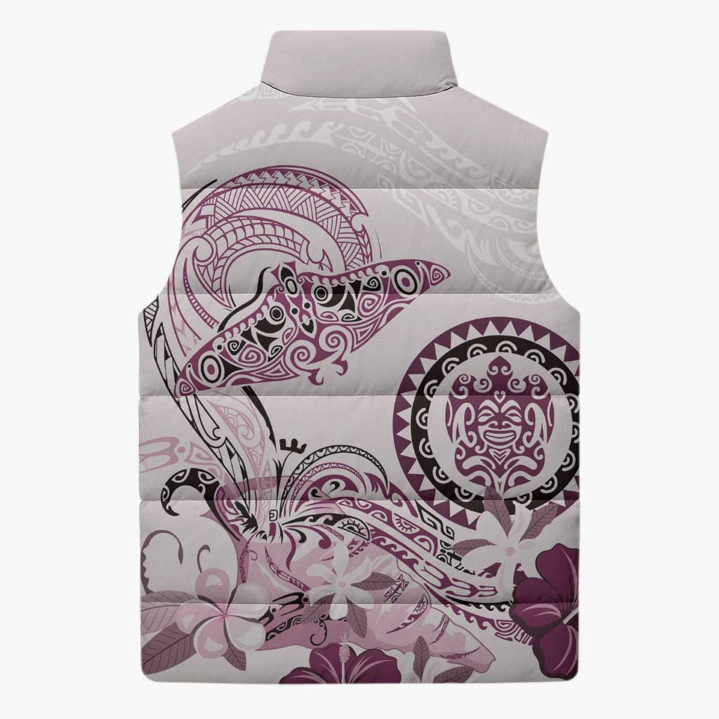 Polynesian Manta Ray Sleeveless Puffer Jacket Pink Floral Turtle Tattoo - Polynesian Pride