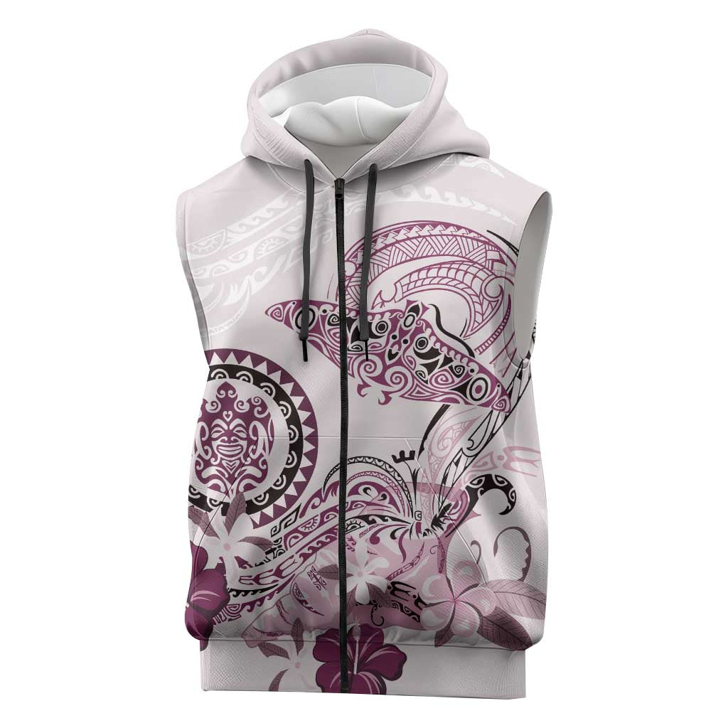 Polynesian Manta Ray Sleeveless Zip Hoodie Pink Floral Turtle Tattoo LT9 Pink - Polynesian Pride