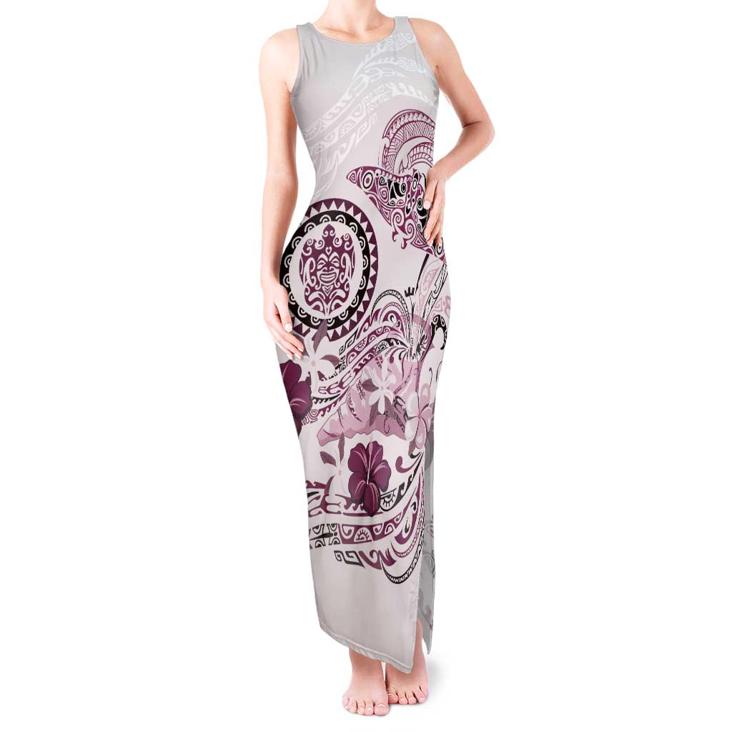 Polynesian Manta Ray Tank Maxi Dress Pink Floral Turtle Tattoo LT9 Women Pink - Polynesian Pride