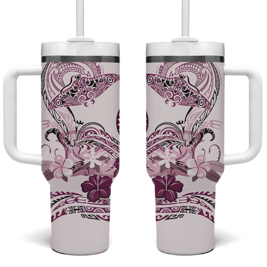 Polynesian Manta Ray Tumbler With Handle Pink Floral Turtle Tattoo LT9 One Size: 40 oz Pink - Polynesian Pride