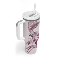 Polynesian Manta Ray Tumbler With Handle Pink Floral Turtle Tattoo LT9 - Polynesian Pride