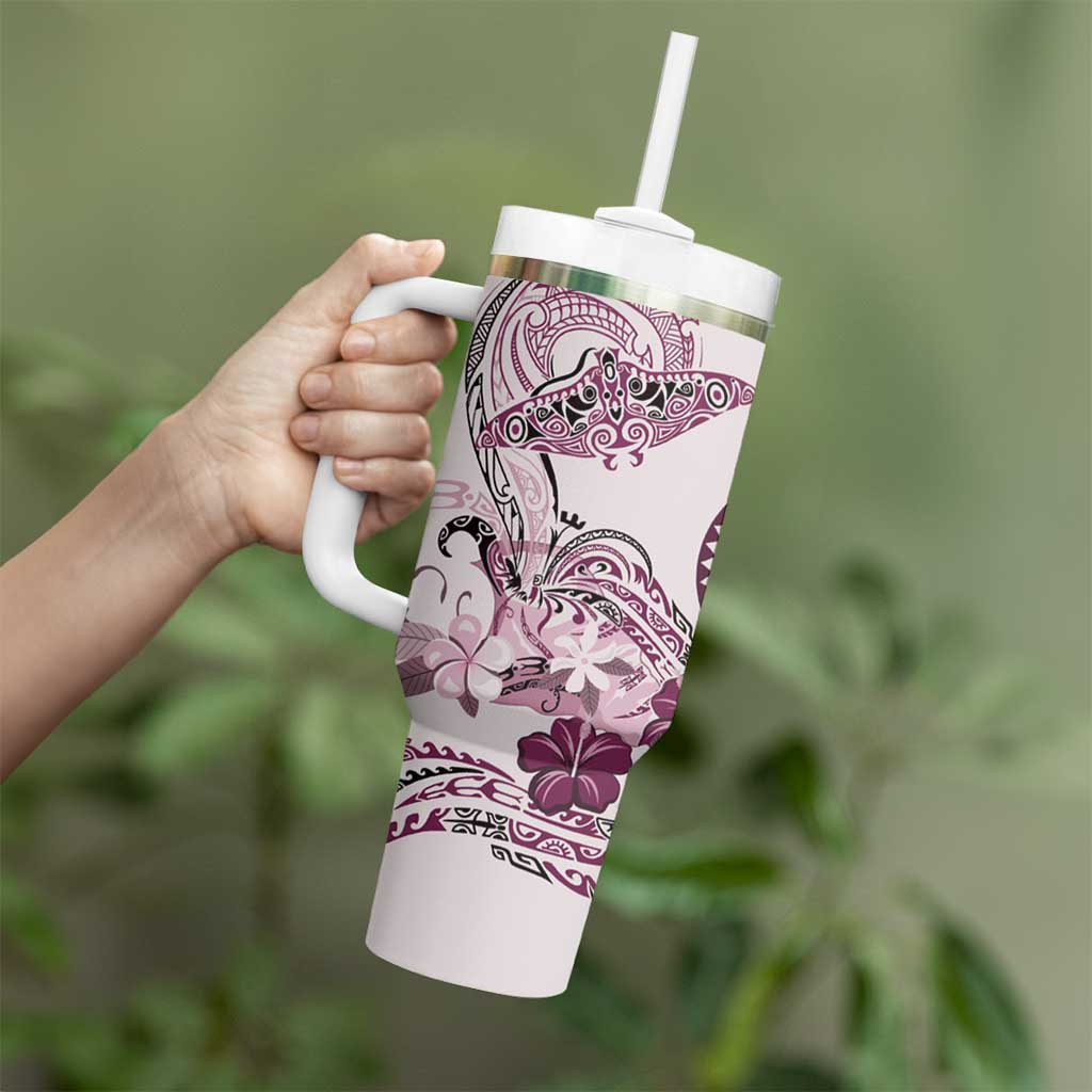 Polynesian Manta Ray Tumbler With Handle Pink Floral Turtle Tattoo LT9 - Polynesian Pride