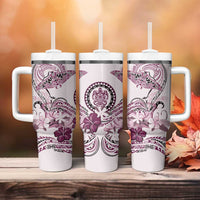 Polynesian Manta Ray Tumbler With Handle Pink Floral Turtle Tattoo LT9 - Polynesian Pride