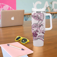 Polynesian Manta Ray Tumbler With Handle Pink Floral Turtle Tattoo LT9 - Polynesian Pride