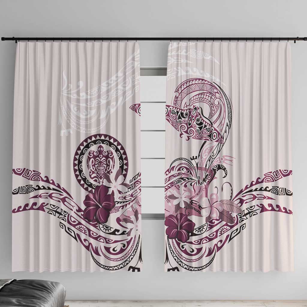 Polynesian Manta Ray Window Curtain Pink Floral Turtle Tattoo LT9 With Hooks Pink - Polynesian Pride
