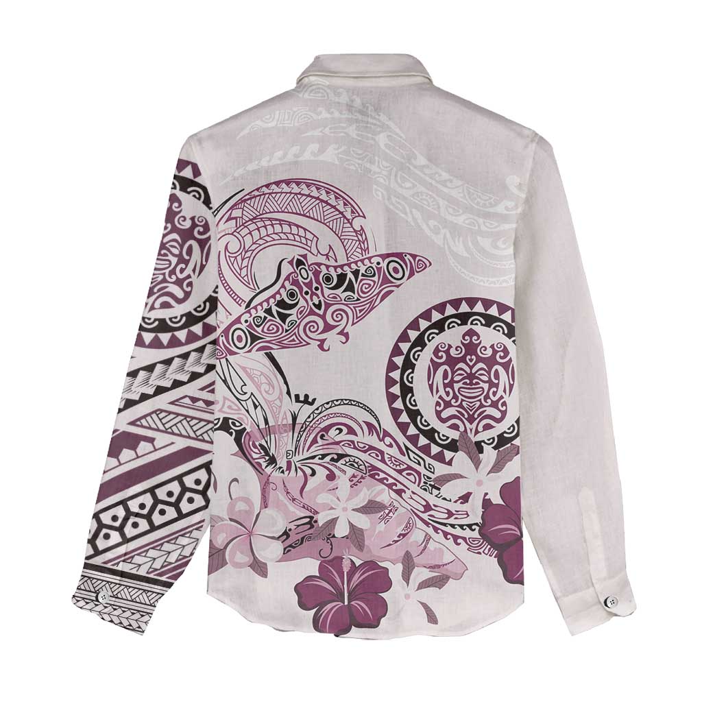Polynesian Manta Ray Women Casual Shirt Pink Floral Turtle Tattoo LT9 - Polynesian Pride