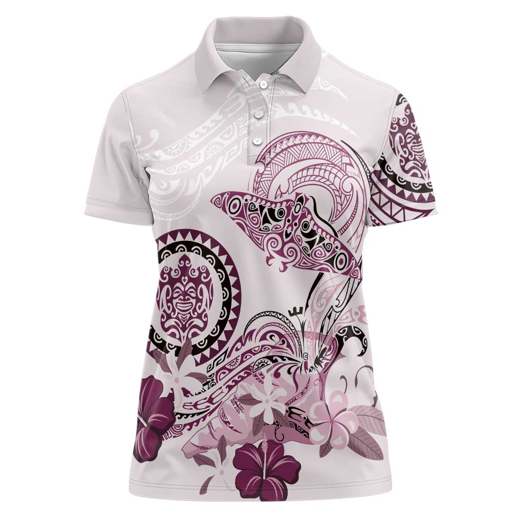 Polynesian Manta Ray Women Polo Shirt Pink Floral Turtle Tattoo LT9 Female Pink - Polynesian Pride
