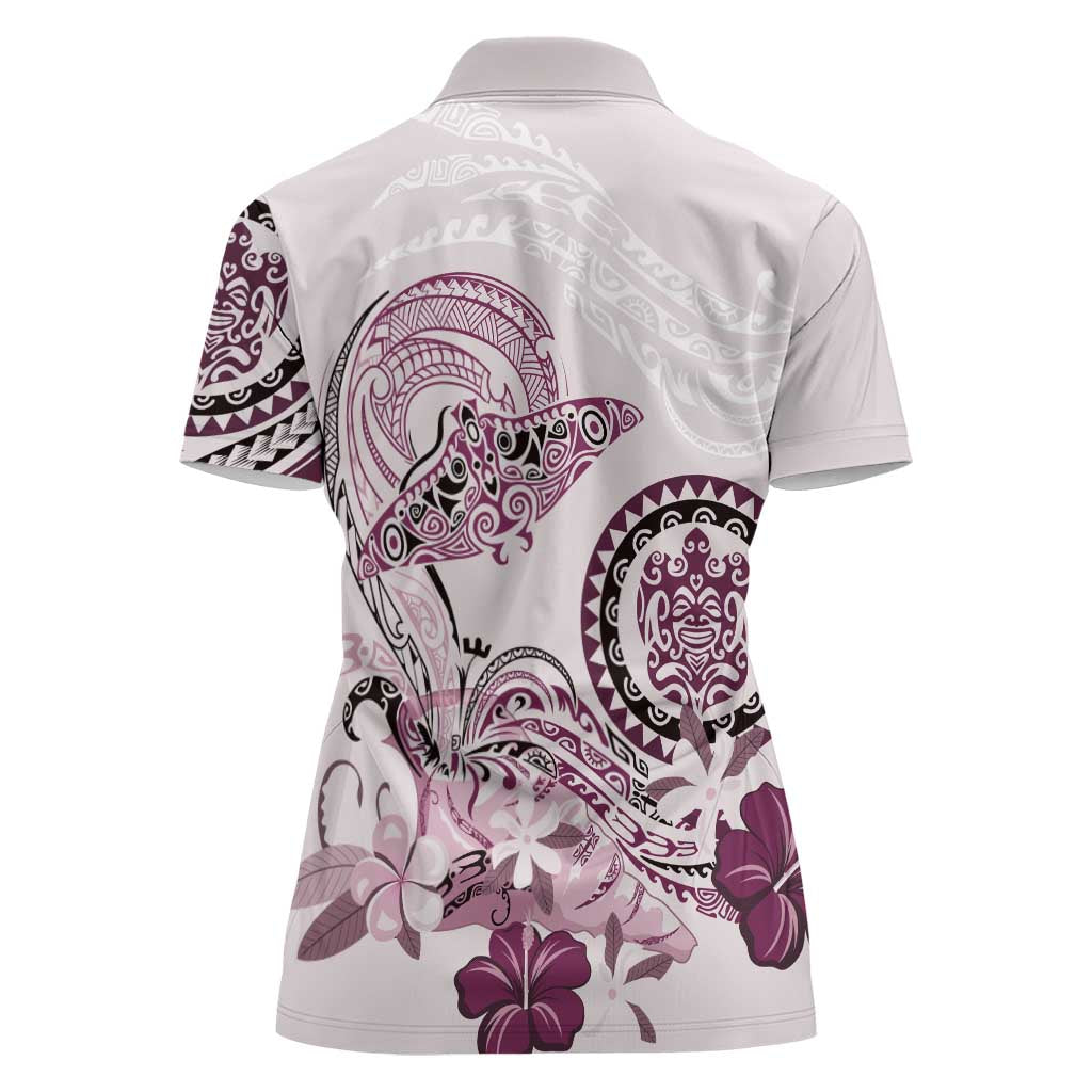 Polynesian Manta Ray Women Polo Shirt Pink Floral Turtle Tattoo LT9 - Polynesian Pride
