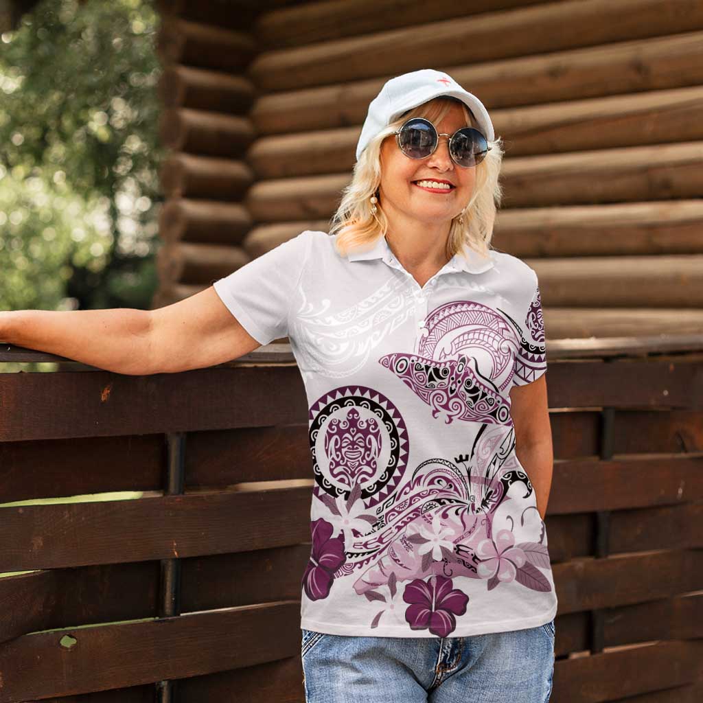 Polynesian Manta Ray Women Polo Shirt Pink Floral Turtle Tattoo LT9 - Polynesian Pride