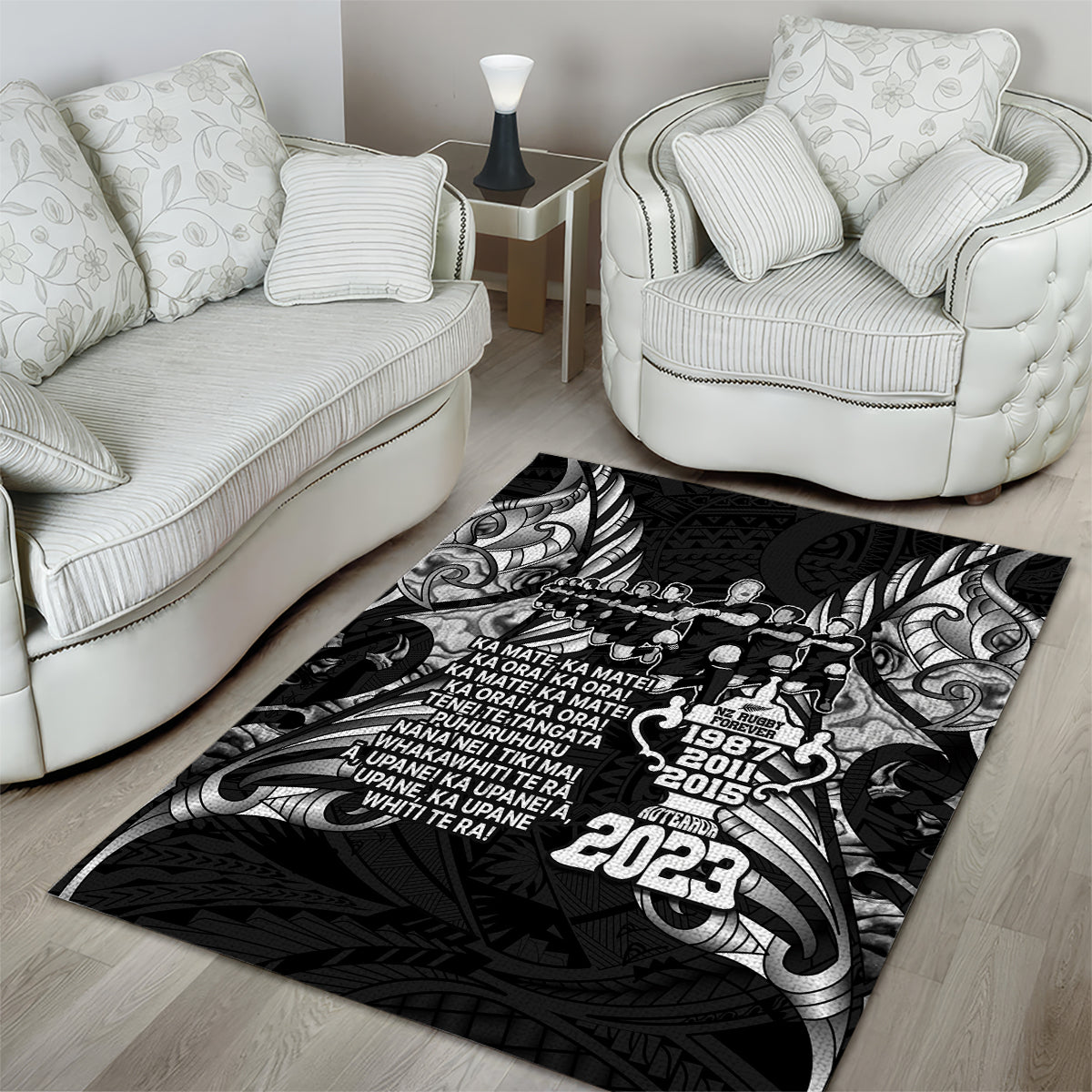 New Zealand Rugby Area Rug Black Haka Dance With NZ Champions History LT9 - Polynesian Pride