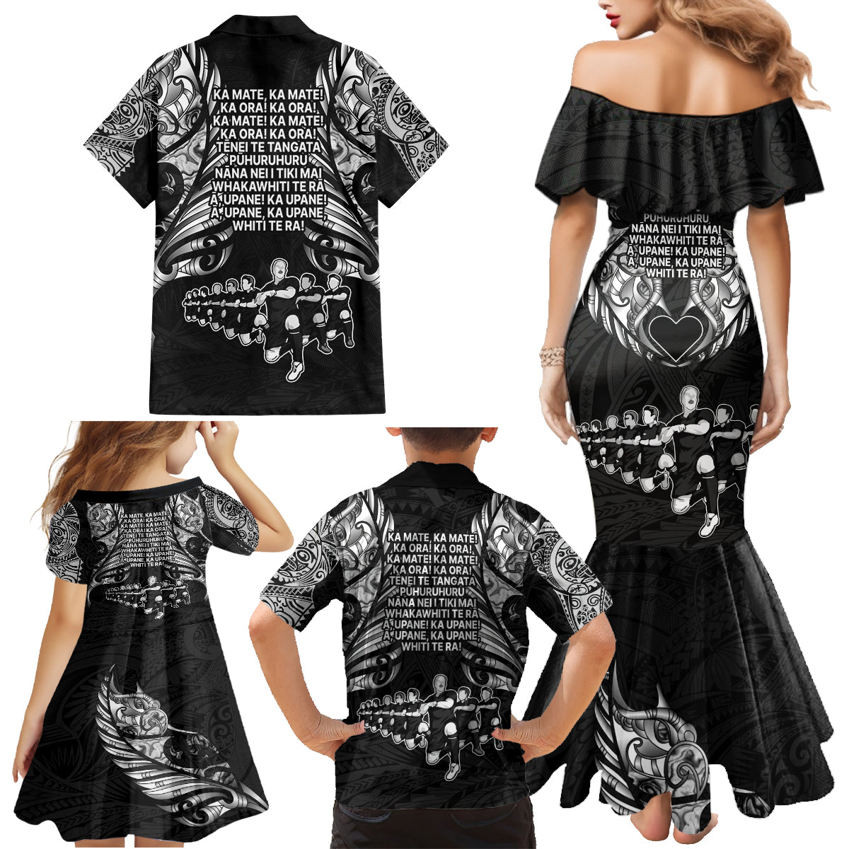 New Zealand Rugby Family Matching Mermaid Dress and Hawaiian Shirt Black Haka Dance With NZ Champions History LT9 - Polynesian Pride