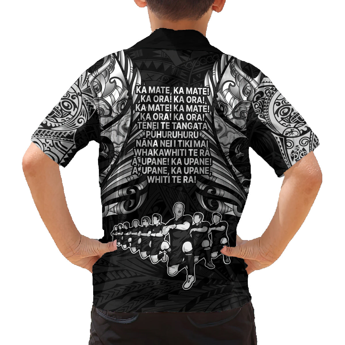 New Zealand Rugby Family Matching Off Shoulder Short Dress and Hawaiian Shirt Black Haka Dance With NZ Champions History LT9 - Polynesian Pride