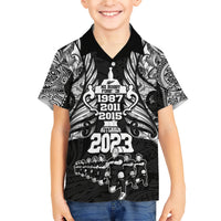 Custom New Zealand Rugby Family Matching Short Sleeve Bodycon Dress and Hawaiian Shirt Black Haka Dance With NZ Champions History LT9 Son's Shirt Black - Polynesian Pride