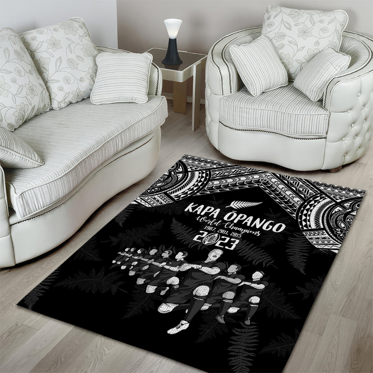 NZ Rugby Area Rug Kapa Opango Maori Haka With Years of The All Black Champions LT9 - Polynesian Pride