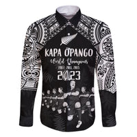 NZ Rugby Family Matching Short Sleeve Bodycon Dress and Hawaiian Shirt Kapa Opango Maori Haka With Years of The All Black Champions LT9 Dad's Shirt - Long Sleeve Black - Polynesian Pride