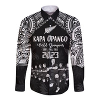 NZ Rugby Long Sleeve Button Shirt Kapa Opango Maori Haka With Years of The All Black Champions LT9 Unisex Black - Polynesian Pride