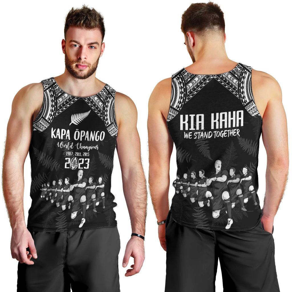 NZ Rugby Men Tank Top Kapa Opango Maori Haka With Years of The All Black Champions LT9 - Polynesian Pride