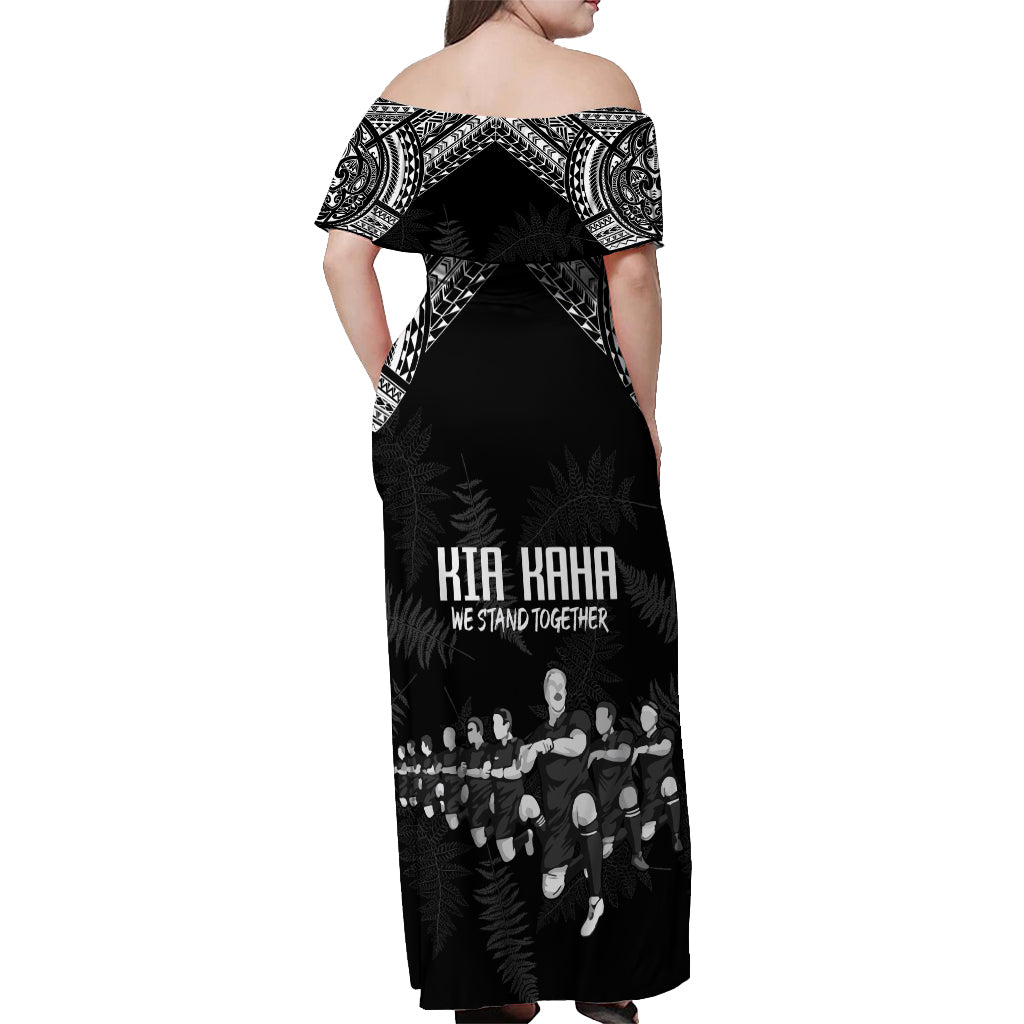 NZ Rugby Off Shoulder Maxi Dress Kapa Opango Maori Haka With Years of The All Black Champions LT9 - Polynesian Pride