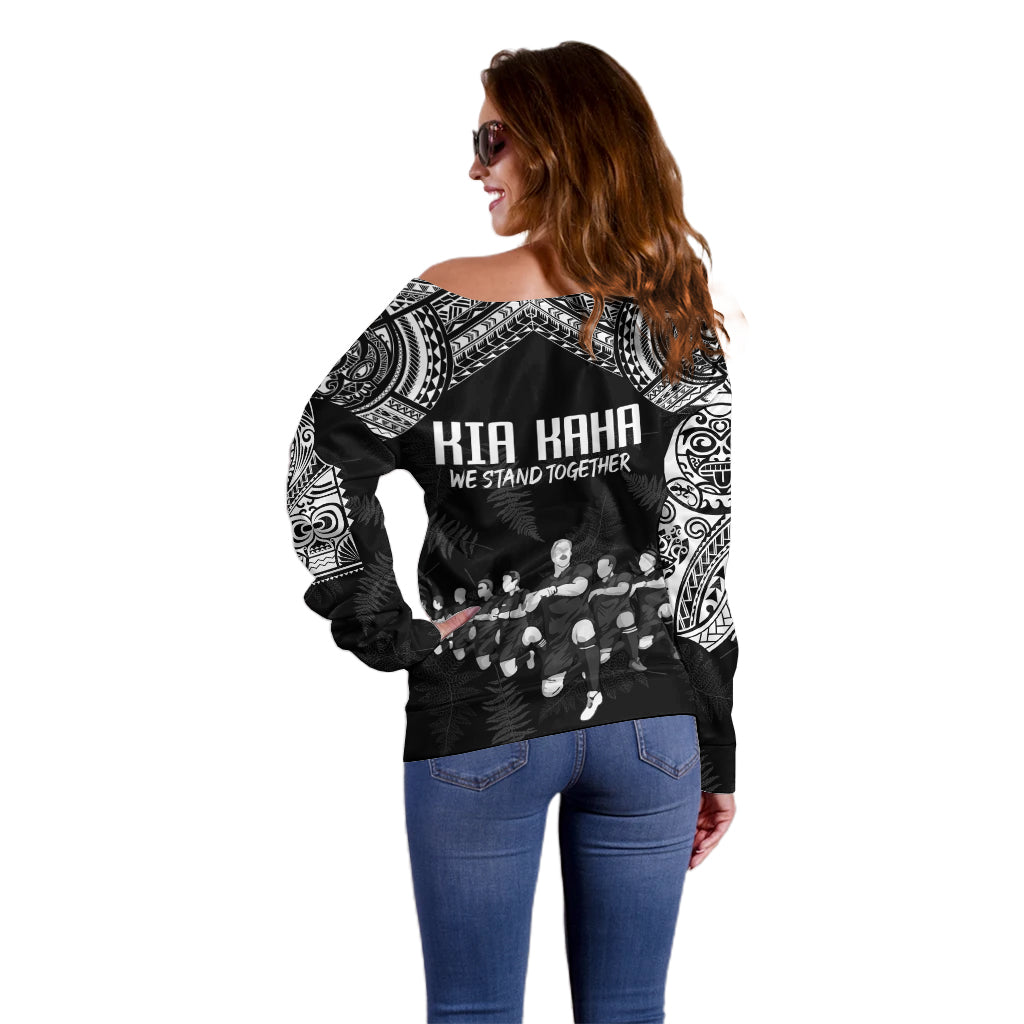 NZ Rugby Off Shoulder Sweater Kapa Opango Maori Haka With Years of The All Black Champions LT9 - Polynesian Pride