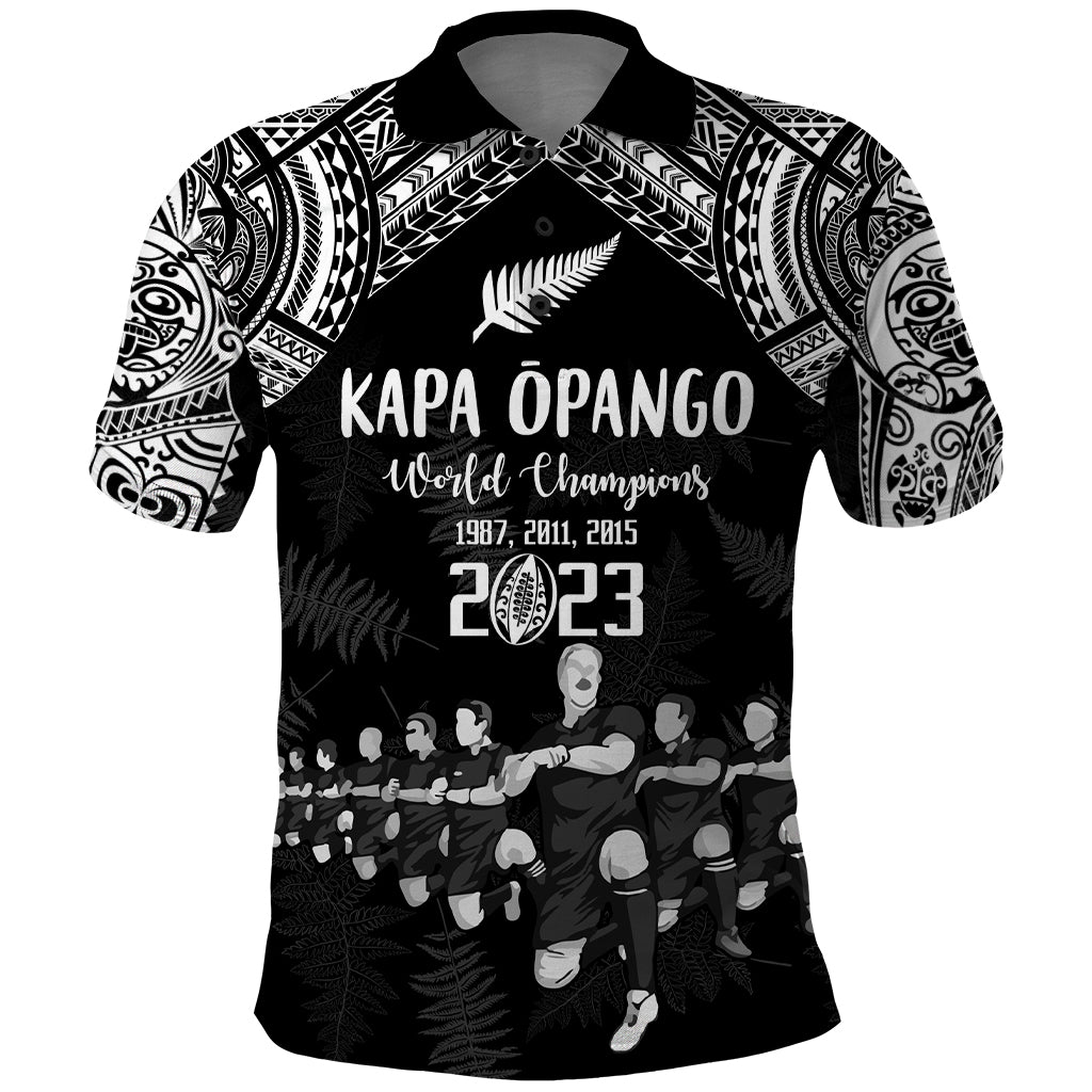 NZ Rugby Polo Shirt Kapa Opango Maori Haka With Years of The All Black Champions LT9 Black - Polynesian Pride