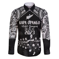 Custom NZ Rugby Family Matching Puletasi Dress and Hawaiian Shirt Kapa Opango Maori Haka With Years of The All Black Champions LT9 Dad's Shirt - Long Sleeve Black - Polynesian Pride
