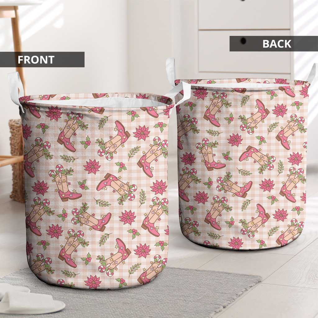 Beige Paniolo Palaka Hawaiian Cowgirl Christmas Laundry Basket - Polynesian Pride