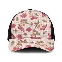 Beige Paniolo Palaka Hawaiian Cowgirl Christmas Baseball Net Cap - Polynesian Pride