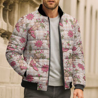 Beige Paniolo Palaka Hawaiian Cowgirl Christmas Bomber Puffer Jacket - Polynesian Pride