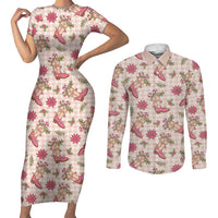 Beige Paniolo Palaka Hawaiian Cowgirl Christmas Couples Matching Short Sleeve Bodycon Dress and Long Sleeve Button Shirt LT9 Beige - Polynesian Pride