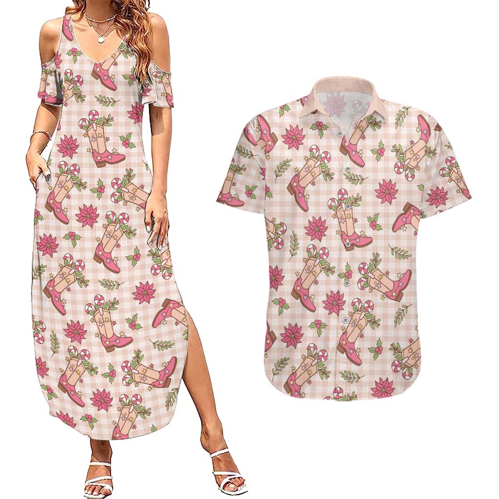 Beige Paniolo Palaka Hawaiian Cowgirl Christmas Couples Matching Summer Maxi Dress and Hawaiian Shirt LT9 Beige - Polynesian Pride