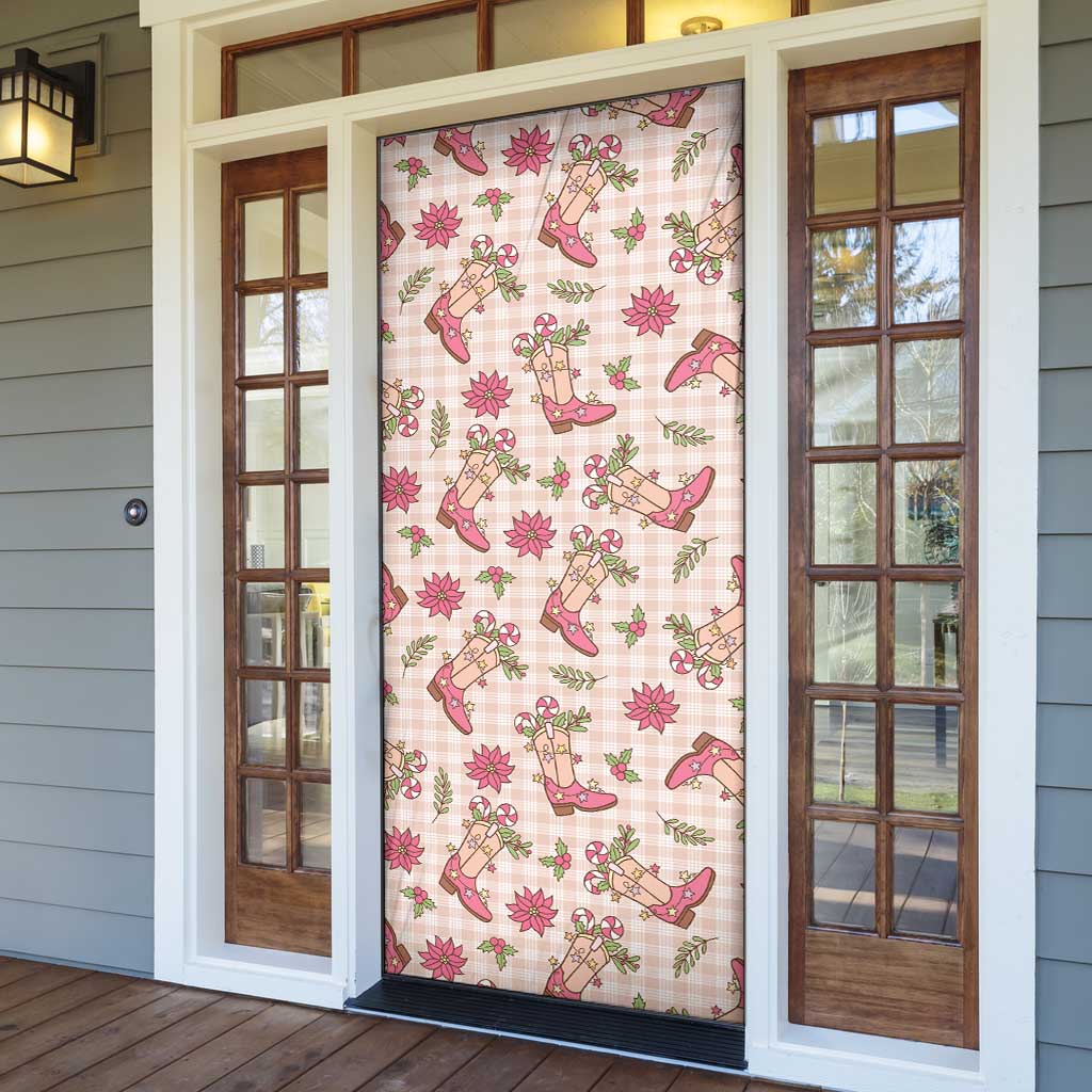 Beige Paniolo Palaka Hawaiian Cowgirl Christmas Door Cover - Polynesian Pride