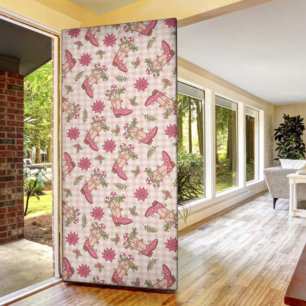 Beige Paniolo Palaka Hawaiian Cowgirl Christmas Door Cover - Polynesian Pride