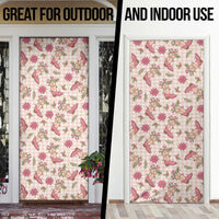 Beige Paniolo Palaka Hawaiian Cowgirl Christmas Door Cover - Polynesian Pride