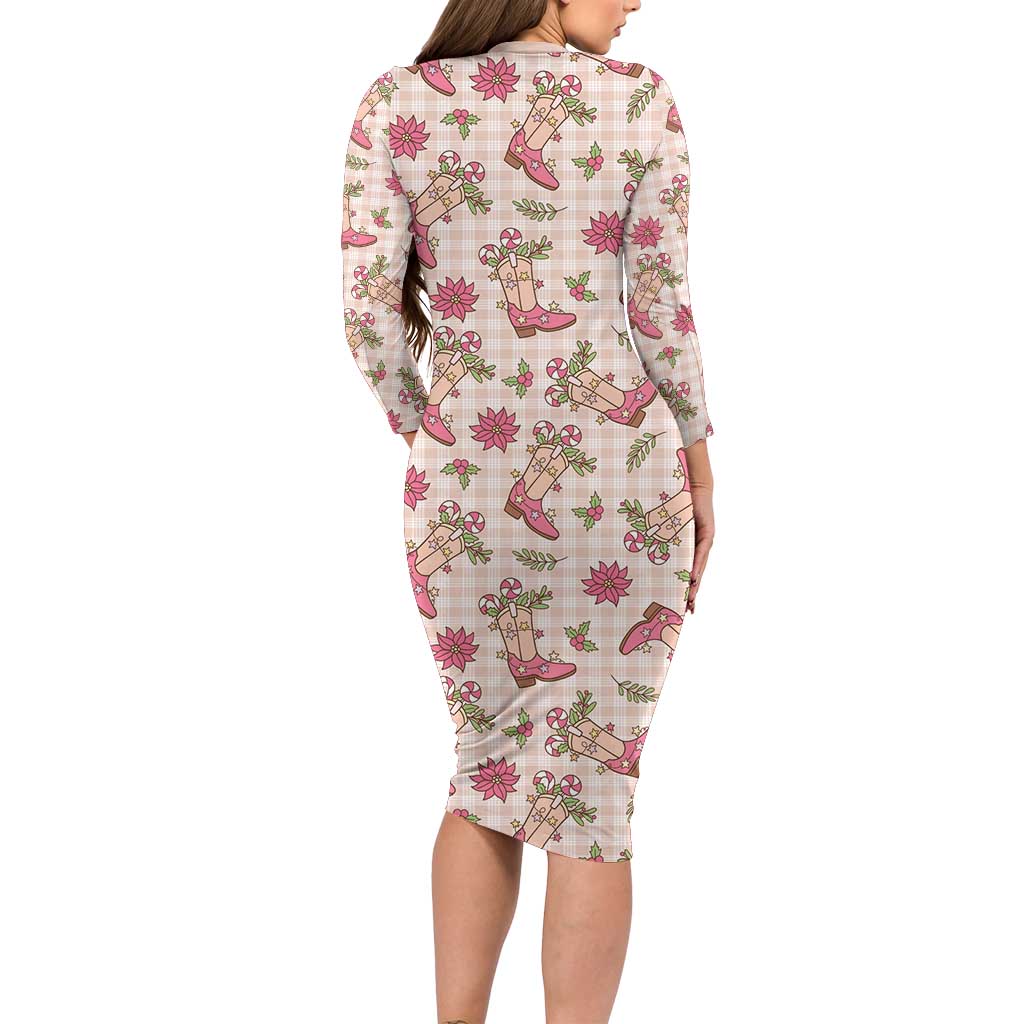 Beige Paniolo Palaka Hawaiian Cowgirl Christmas Family Matching Long Sleeve Bodycon Dress and Hawaiian Shirt LT9 - Polynesian Pride