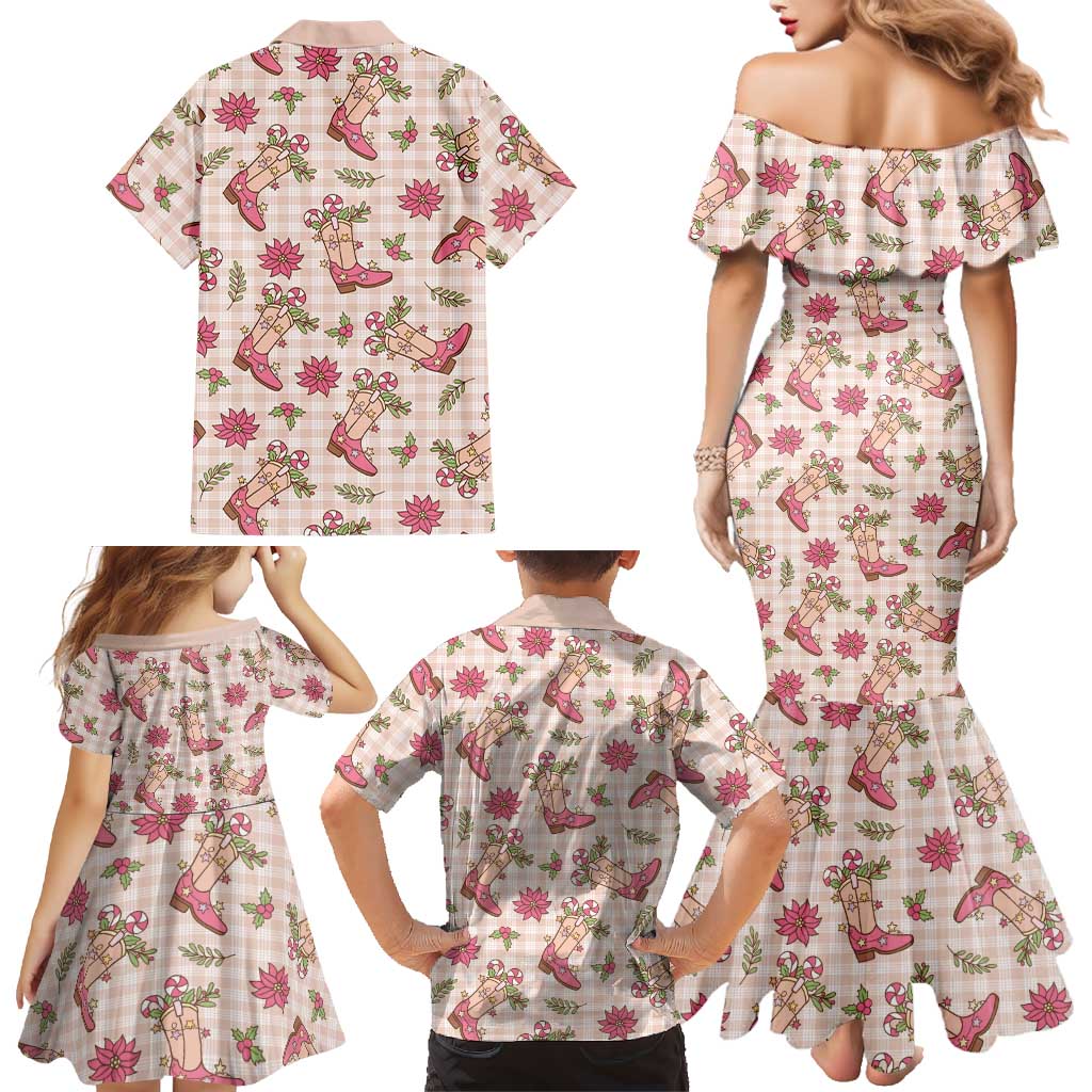 Beige Paniolo Palaka Hawaiian Cowgirl Christmas Family Matching Mermaid Dress and Hawaiian Shirt LT9 - Polynesian Pride