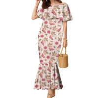 Beige Paniolo Palaka Hawaiian Cowgirl Christmas Family Matching Mermaid Dress and Hawaiian Shirt LT9 Mom's Dress Beige - Polynesian Pride