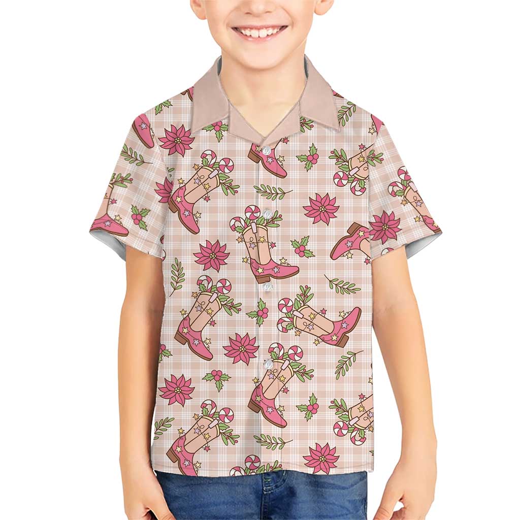 Beige Paniolo Palaka Hawaiian Cowgirl Christmas Family Matching Mermaid Dress and Hawaiian Shirt LT9 Son's Shirt Beige - Polynesian Pride