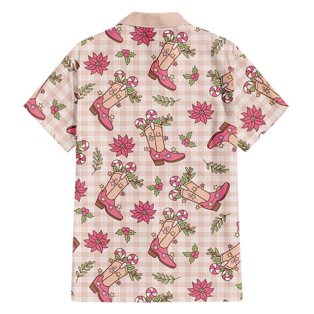 Beige Paniolo Palaka Hawaiian Cowgirl Christmas Family Matching Off The Shoulder Long Sleeve Dress and Hawaiian Shirt LT9 - Polynesian Pride