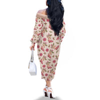 Beige Paniolo Palaka Hawaiian Cowgirl Christmas Family Matching Off The Shoulder Long Sleeve Dress and Hawaiian Shirt LT9 - Polynesian Pride