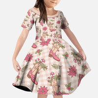 Beige Paniolo Palaka Hawaiian Cowgirl Christmas Family Matching Off Shoulder Short Dress and Hawaiian Shirt LT9 Daughter's Dress Beige - Polynesian Pride