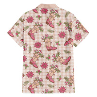 Beige Paniolo Palaka Hawaiian Cowgirl Christmas Family Matching Off Shoulder Short Dress and Hawaiian Shirt LT9 - Polynesian Pride