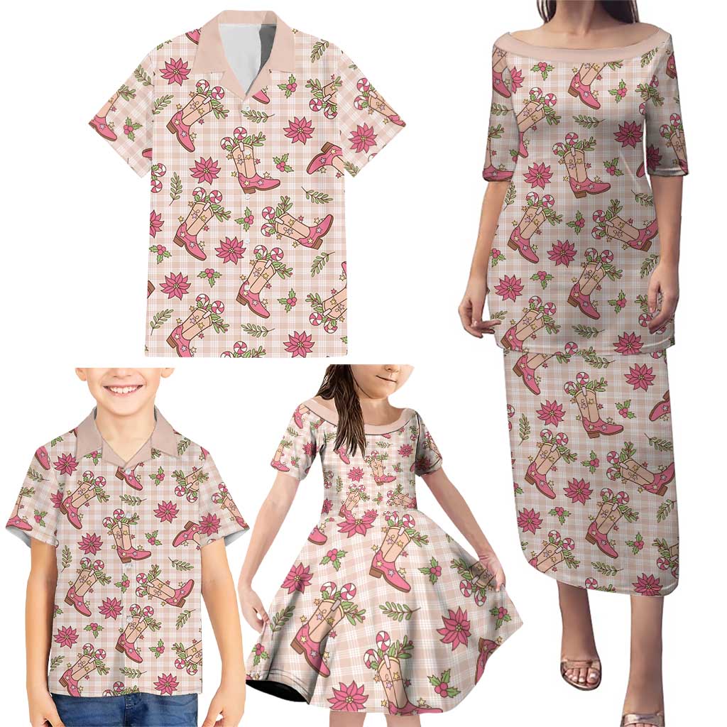 Beige Paniolo Palaka Hawaiian Cowgirl Christmas Family Matching Puletasi and Hawaiian Shirt LT9 - Polynesian Pride